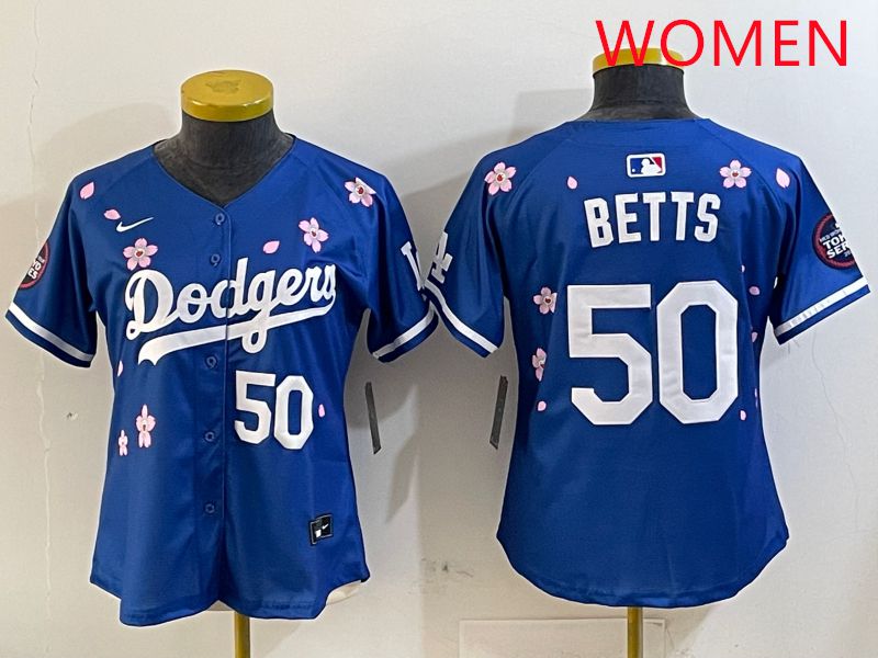 Women Los Angeles Dodgers #50 Betts Blue Sakura Edition 2025 Nike MLB Jersey style 8